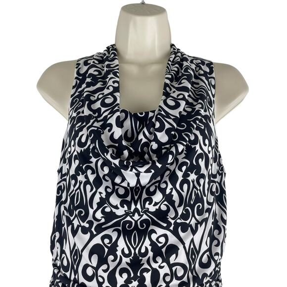 Cato Damask Cowl Neck Damask Print Mini Dress Black White Size 12 - Picture 3 of 8